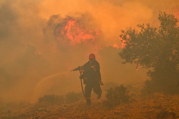 A blaze in New Peramos, Greece, on July 19.